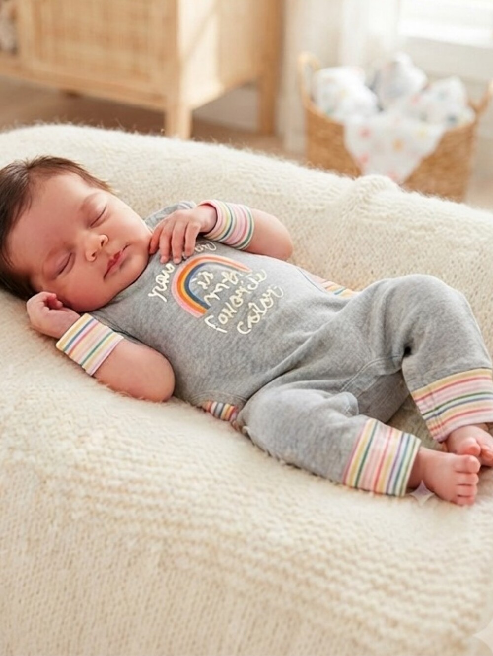 Cat & Jack 0-3M Gray One-Piece with Rainbow Graphic